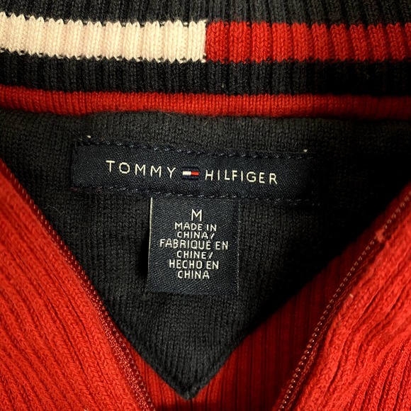 Vintage Tommy Hilfiger Red Knit Quarter Zip Sweater - Picture 3 of 4